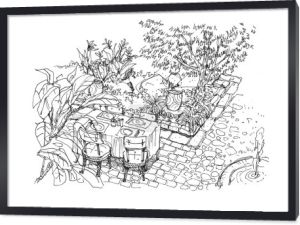 jadalnia settiing ogród odsłona strony rysunku ilustracji