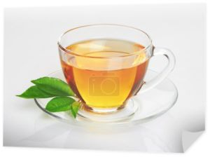 kubek z herbaty i zielony liść