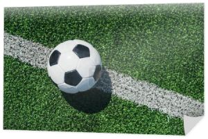 Widok z góry z piłki nożnej na zielonej trawie z białą linią