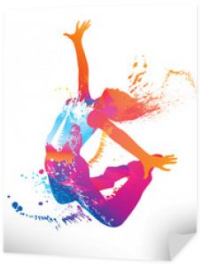 Tańcząca dziewczyna z kolorowymi plamami i plamami na białym