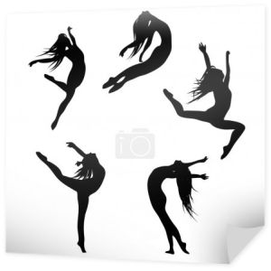 5 czarne sylwetki dancing(jumping) kobieta