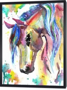 Głowa konia. Ilustracja akwarela kolor. Ręcznie rysowane