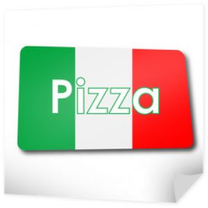 Pizza płaska ikona w prostokącie z flagą Włoch i cieniem