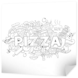 Pizza ręcznie rysowane tytuł projektu ilustracji wektorowych