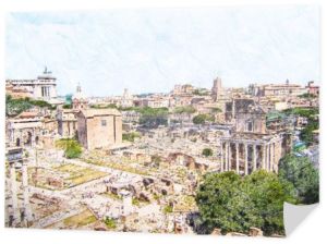 Forum Romanum Roman Forum w Rzymie Włochy Handdraw Art Illustratio