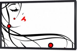 szkic pięknej kobiety w czarno-białym designie z czerwonymi ustami