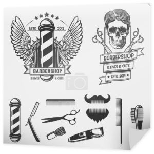 Zestaw vintage Barber shop etykiety, odznaki, emblematy i elementy projektu.