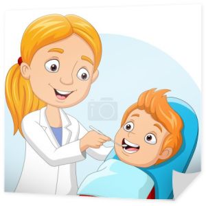 Wektor ilustracja lekarza Cartoon sprawdzanie zębów chłopca