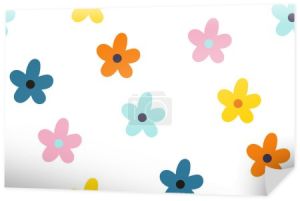 Ditsy kwiatowe tło. Płynny wzór z dekoracyjnymi kwiatami w stylu skandynawskim. Idealny do tkanin, tekstyliów, tapet przedszkolnych. Kreskówkowe tło dla dzieci. Delikatne, wiosenne tło kwiatowe.