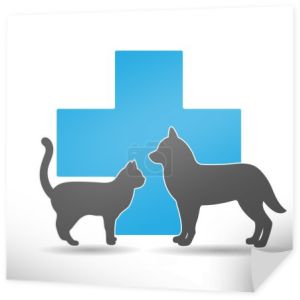 ilustracja logo kliniki weterynaryjnej ze zwierzętami na tle medycznym