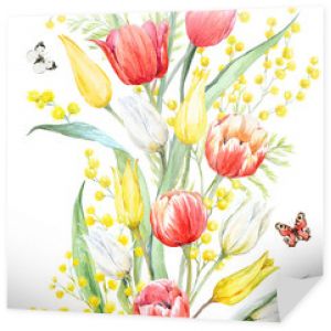 Akwarela mimozy i wzór tulipanów
