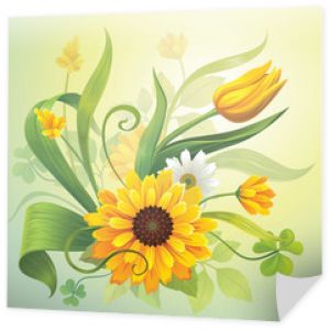 żółte kwiaty i liście botaniczna ilustracja przyrody