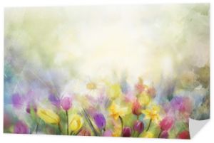 Malarstwo akwarelowe, żonkile i tulipany
