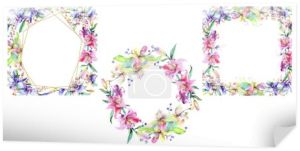 Ramki z różowe i fioletowe kwiaty orchidei. Akwarela rysunku aquarelle moda na białym tle. Ornament granic