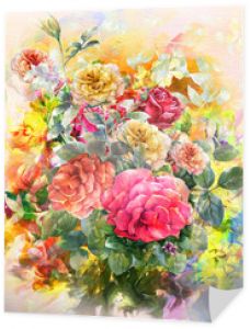 Streszczenie kolorowe kwiaty róża akwarela malarstwo. Wiosna wielokolorowa w .naturze