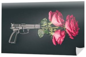 Bukiet czerwonych róż, Strzelanie z pistoletu na czarnym tle