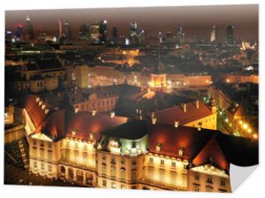 Widok z lotu ptaka na zamek królewski na starym mieście w nocy, Warszawa, Polska