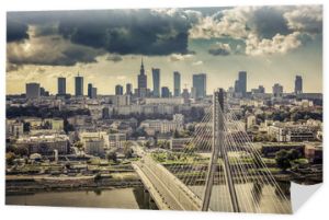 Warszawa skyline za mostem widok vintage, Polska