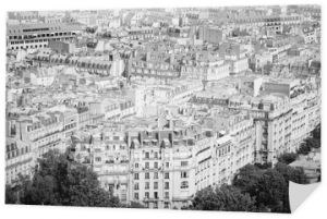 Widok z lotu ptaka miasta Paryż. Czarno-białe zdjęcie.