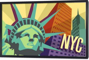 Ilustracja przedstawiająca Nowy Jork i Statuę Wolności