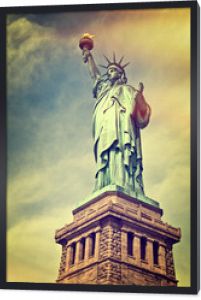 Zbliżenie Statuy Wolności z jej cokołem, Nowy Jork, proces vintage