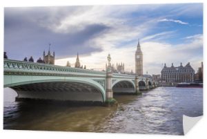 Westminster Bridge, Houses of Parliament i Big Ben z pięknym niebem o zachodzie słońca - Londyn, Wielka Brytania