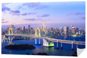 Wieczorny widok na panoramę Tokio, Tęczowy Most i Tokyo Tower
