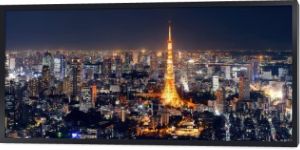 Wieża Tokio i widok na panoramę miasta w nocy, Japonia.
