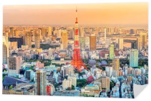 Skyline krawieckie z Tokio Tokyo Tower niebieski godzinę. Japonia