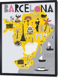Kreskówka Mapa Barcelony. Hiszpania. Nadruk