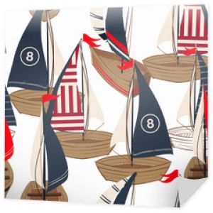 Piękna, ręcznie rysowana łódź na wzór oceanu w projektowaniu wektorowym dla mody, tkaniny, sieci, tapet i wydruków