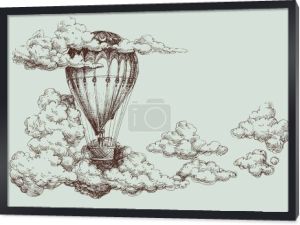 Balon na ogrzane powietrze zapasową na niebie, plakat retro