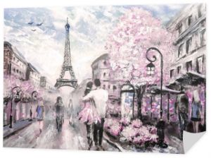 Obraz olejny, widok ulicy w Paryżu. .europejski krajobraz miasta