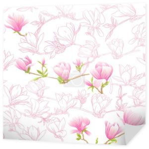 Wzór z kwiatów magnolii. Ilustracja wektorowa.