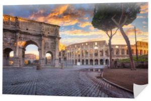 Arch of Constantine the Great and the Colosseum at sunrise, Rome