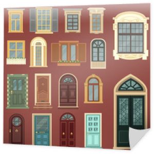 Zestaw architektoniczny europejskich zabytkowych drzwi i okien