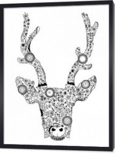 Grafika liniowa głowa jelenia rysunek czarno-biała grafika dekoracyjna