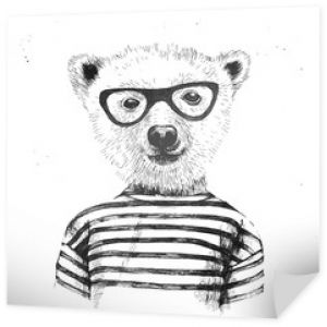 Ręcznie rysowane ilustracja ubranego niedźwiedzia hipster
