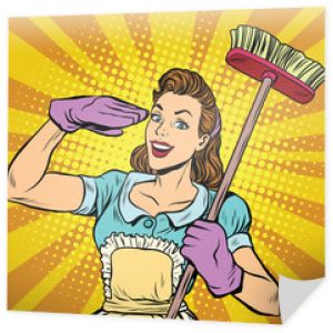 Kobieta sprzątaczka firma sprzątająca pop-art retro