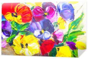 Tekstura obraz olejny, kwiaty, sztuka, malowany kolorowy obraz, farba