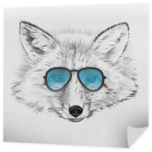 Portret lisa narysowany ręcznie ołówkiem w okularach przeciwsłonecznych