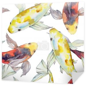 Wodne podwodne kolorowe tropikalne Goldfish zestaw. Akwarela zestaw ilustracji tła. Płynny wzór tła.