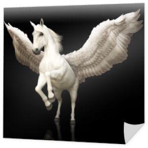 Pegaz majestatyczny mityczny skrzydlaty koń grecki na czarnym tle. renderowanie 3d