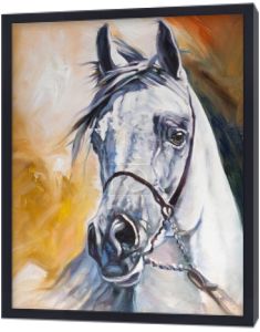 Arabian biały koń oryginalne dzieło sztuki ręcznie wykonane olej na płótnie ilustracja 