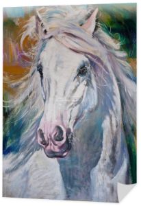 Biały koń portret oryginalne dzieło sztuki olej na płótnie ręcznie Ilustracja