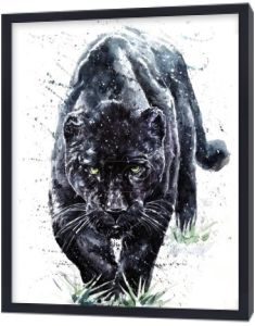 Czarna Pantera akwarela malarstwo, zwierząt, przyrody, drapieżnik, puma