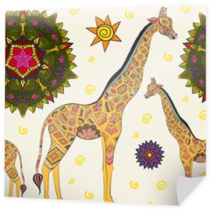 Piękna dorosła żyrafa. Ręcznie rysowane ilustracja ozdobnych żyraf. na białym tle żyrafa na białym tle. Wzór z ozdobnej żyrafy