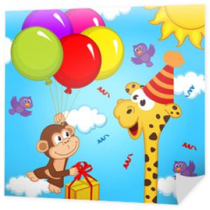 żyrafa obchodzi urodziny - ilustracja wektorowa, eps