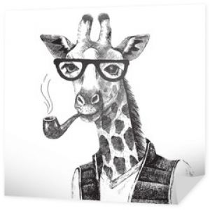 Ręcznie rysowane ilustracja hipster żyrafa