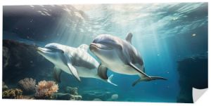 Two dolphins in underwater wild world